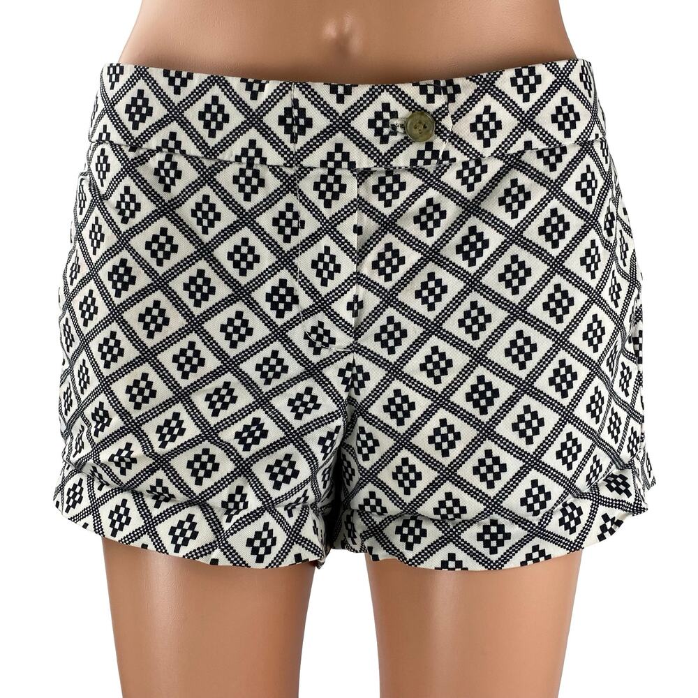 J,Crew Women's Black Geometric Argyle Stretch Mid Rise Mini Casual Shorts Size 6
